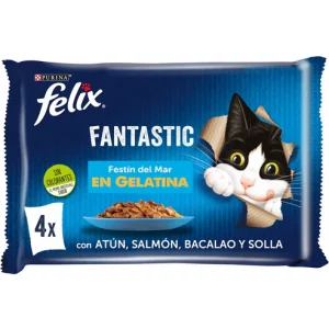 Comida húmeda para gatos selección de pescado en gelatina 4 x 85 g FELIX FANTASTIC