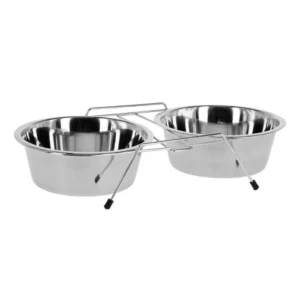 Comedero Doble de Acero Inoxidable con Soporte Antideslizante para Perros y Gatos 2 x 0,95 L 4DOG