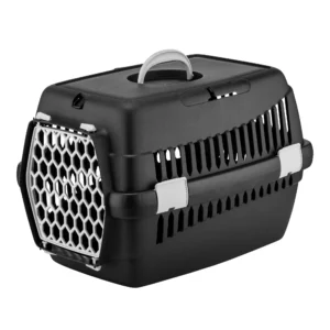 Transportín para Perros y Gatos 4Dog Deluxe Negro con Puerta Gris 49 x 35 x 32,5 cm